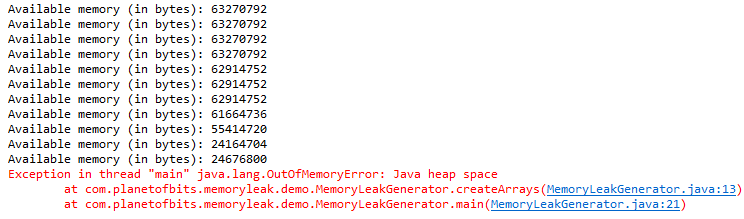 Output of MemoryLeakDemo