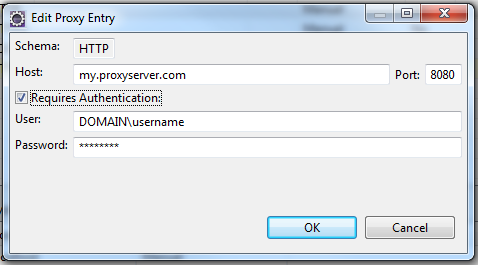 Enter proxy server, port and and authentication details