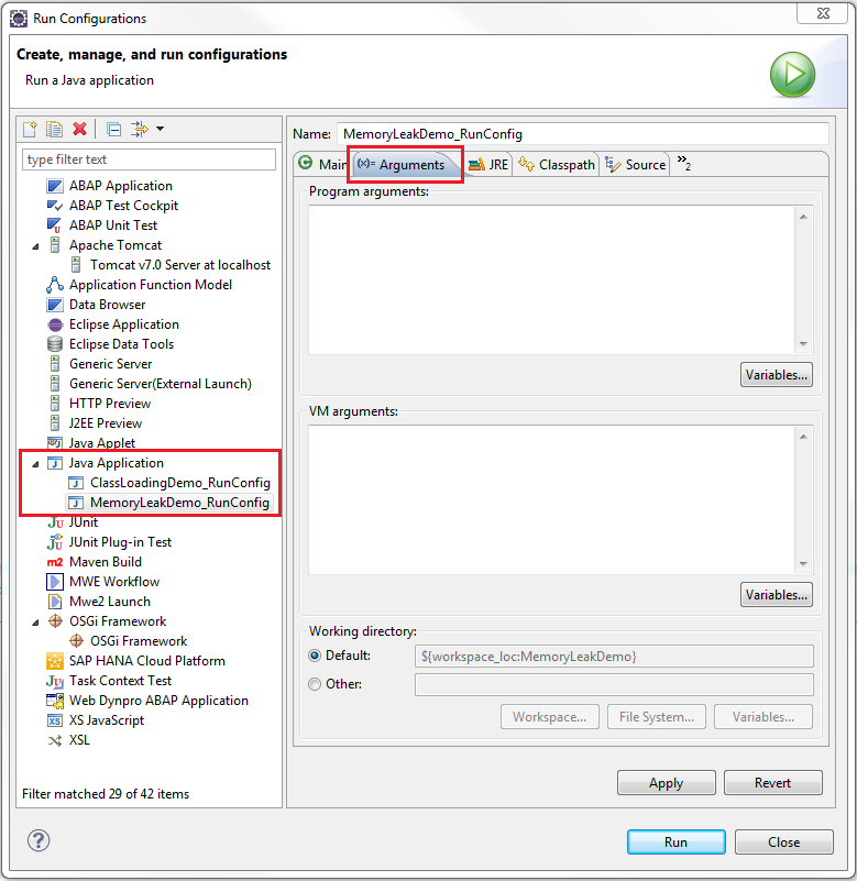 Select Java application for changing heap size