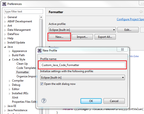Create a new code formatting profile