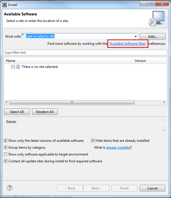 Click on Available Software Sites