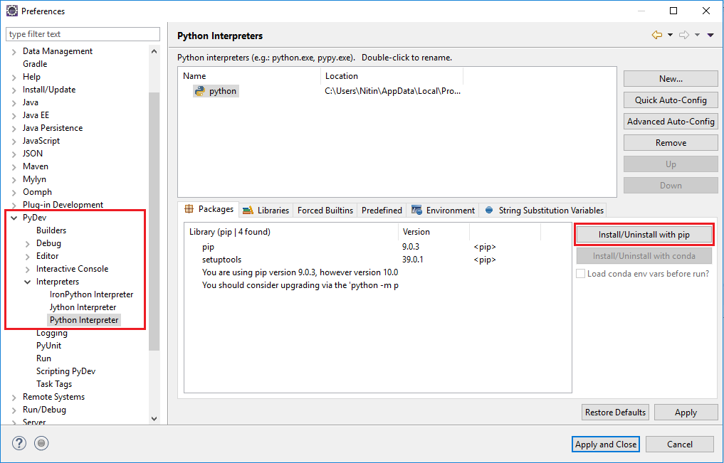 How to install a Python package in Eclipse