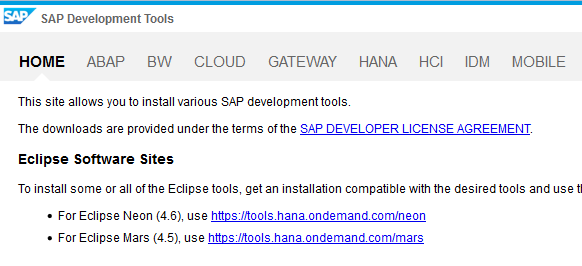 Open HANA tools web page