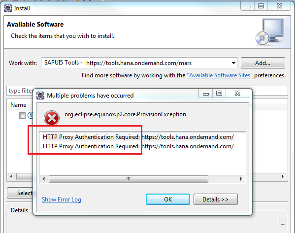 Proxy Authentication Error in Eclipse